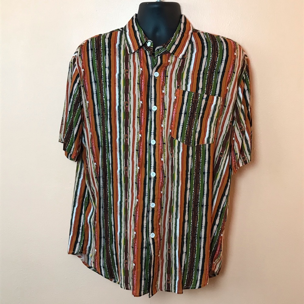 ChArmkpr Orange Green Multi Stripe Button Down XL